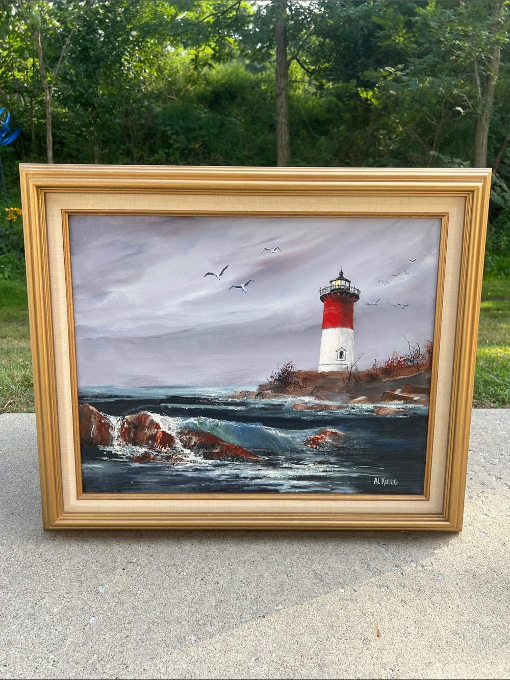 Cape Cod Lighthouse Nautical Landscape Acrylic Original Painting Signed Wall Art